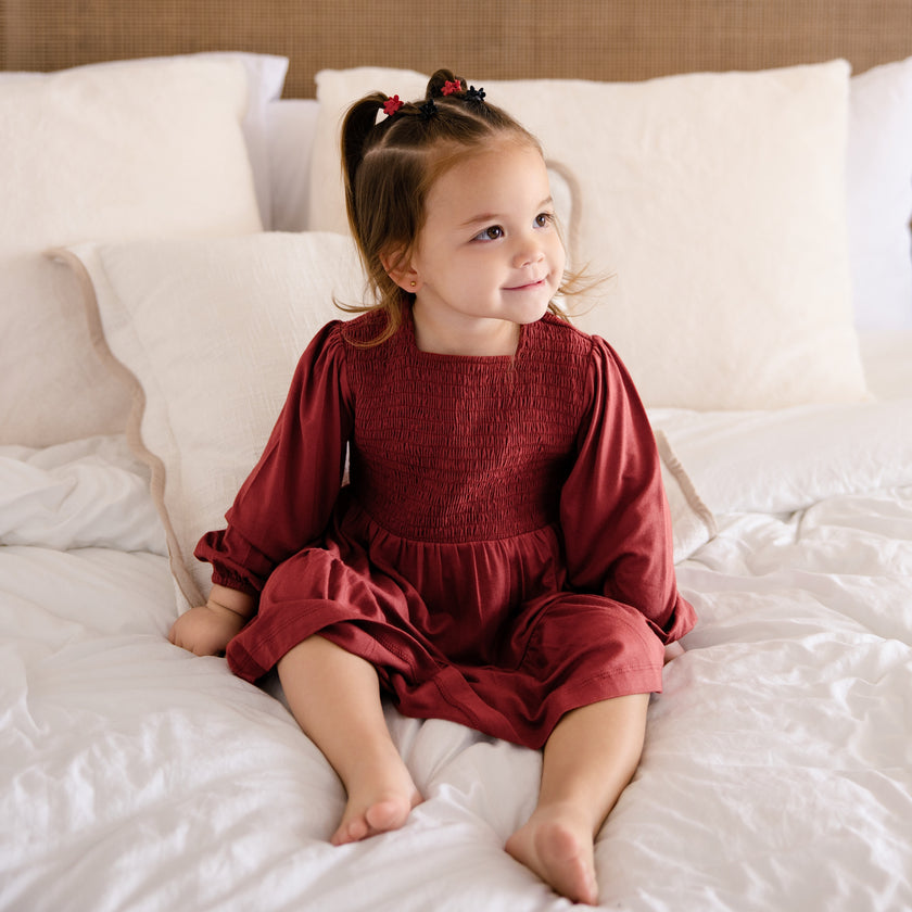 Long Sleeve Smocked Dress in Carriage Red