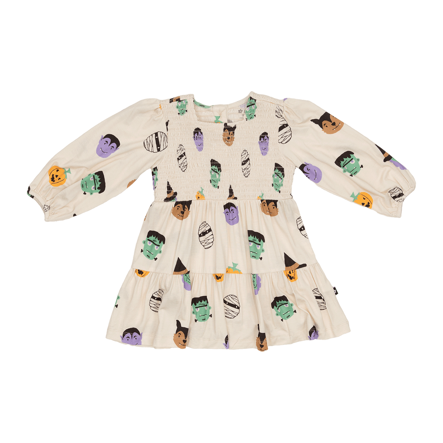Long Sleeve Smocked Dress in Boo Crew