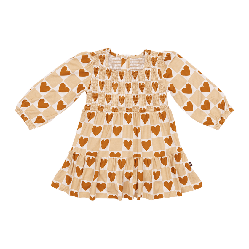 Long Sleeve Smocked Dress in Heart of Gold