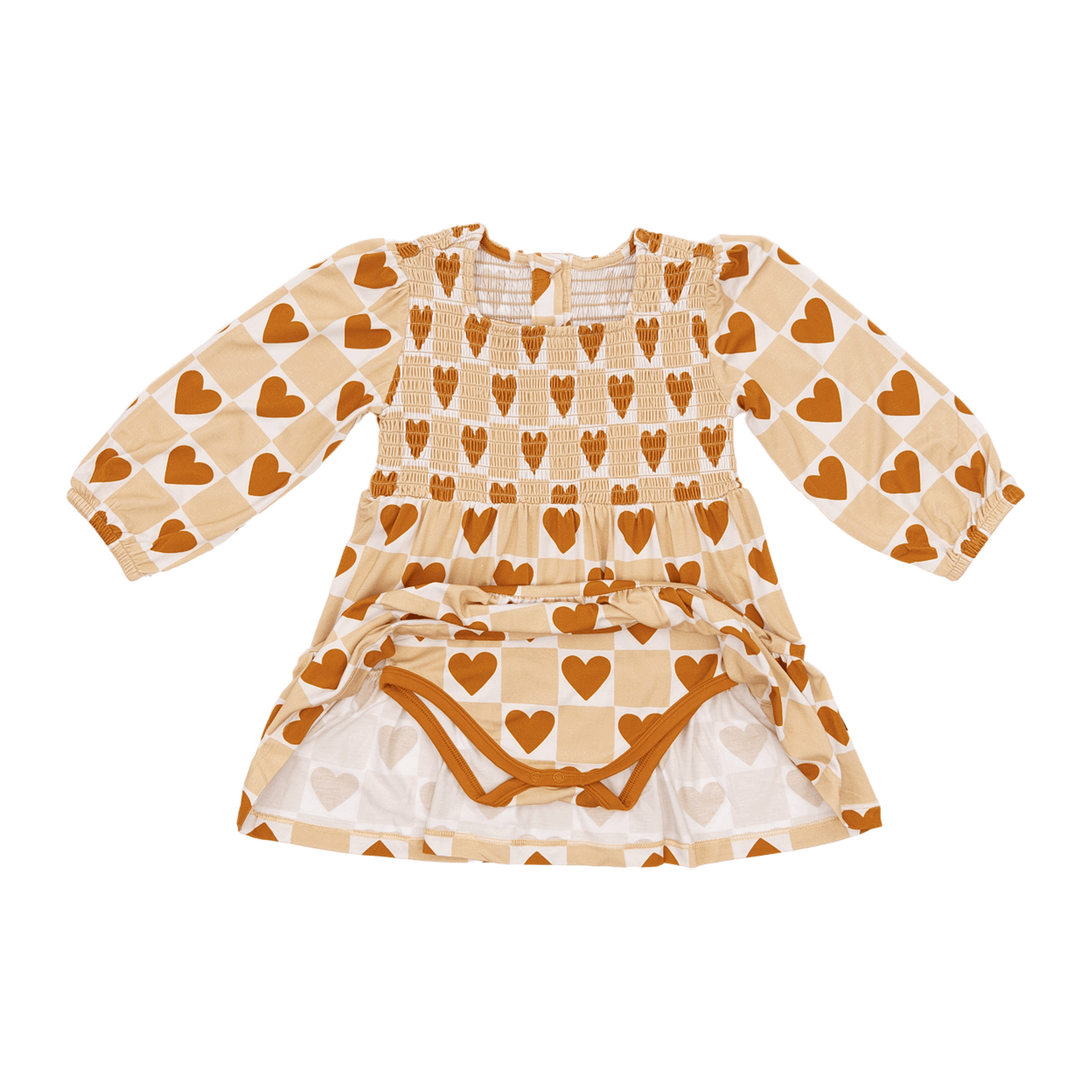 Long Sleeve Smocked Dress in Heart of Gold