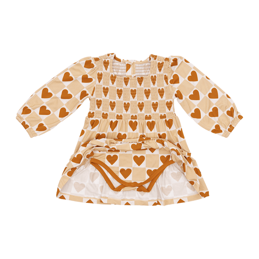 Long Sleeve Smocked Dress in Heart of Gold