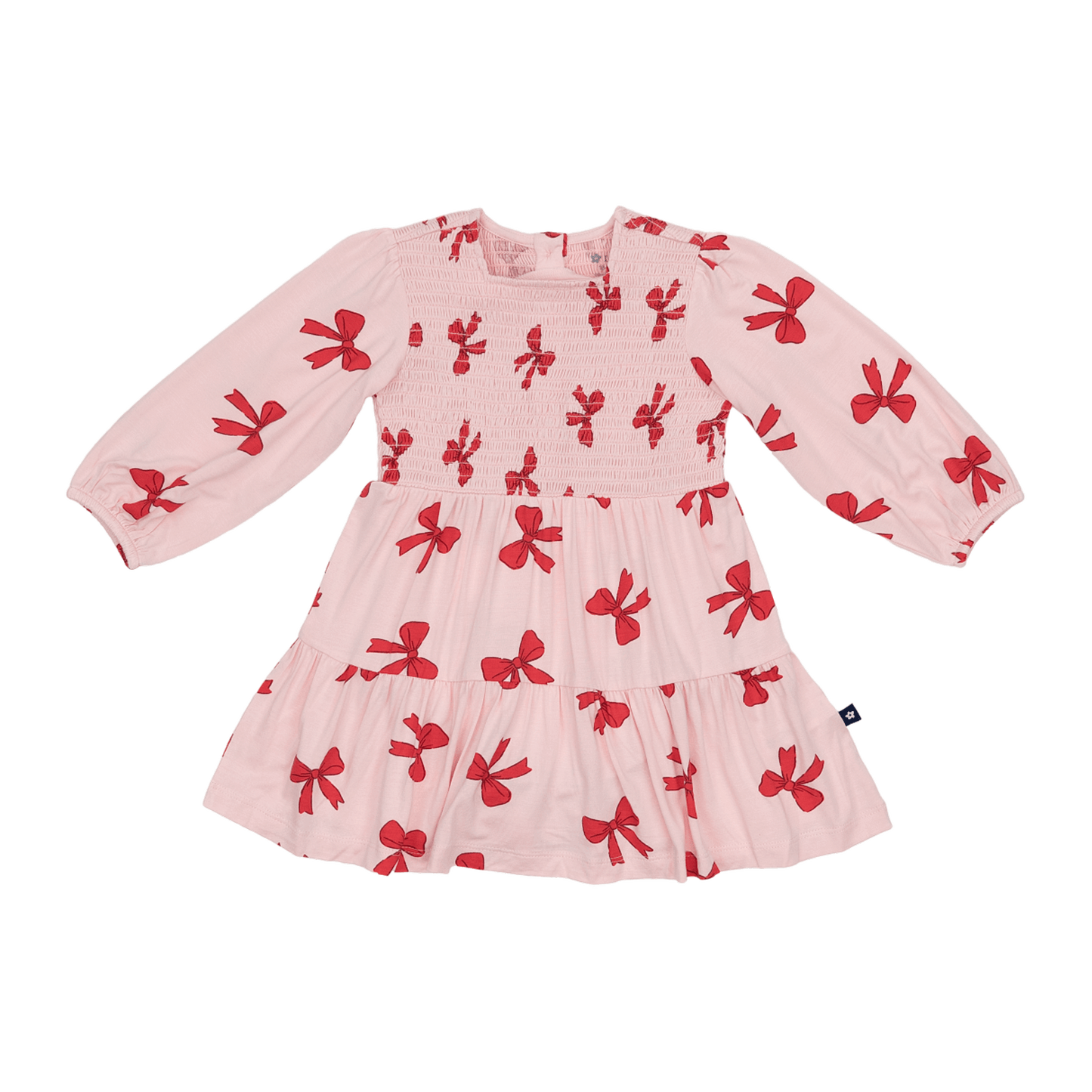 Long Sleeve Smocked Dress in Holiday Bows