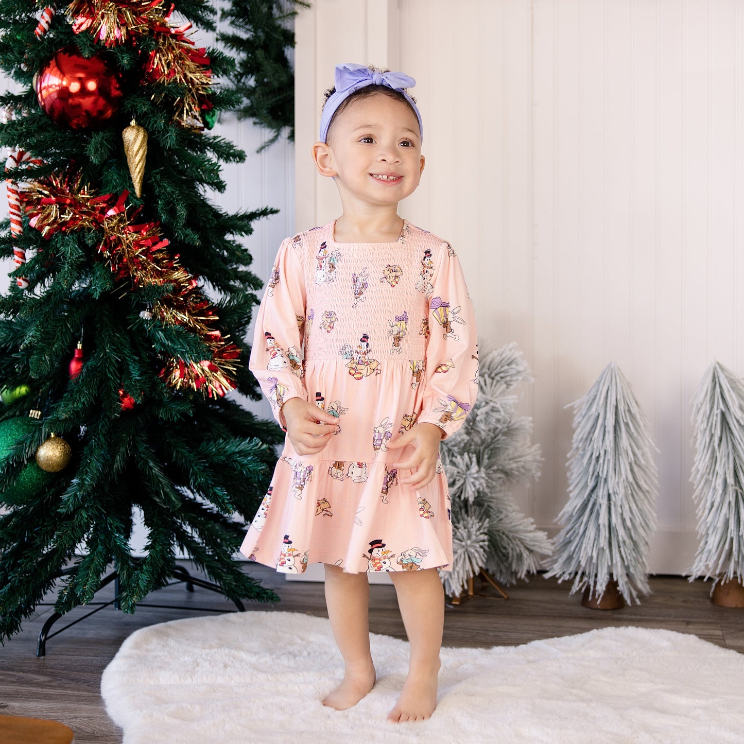 Long Sleeve Smocked Dress in Hoppy Holidays