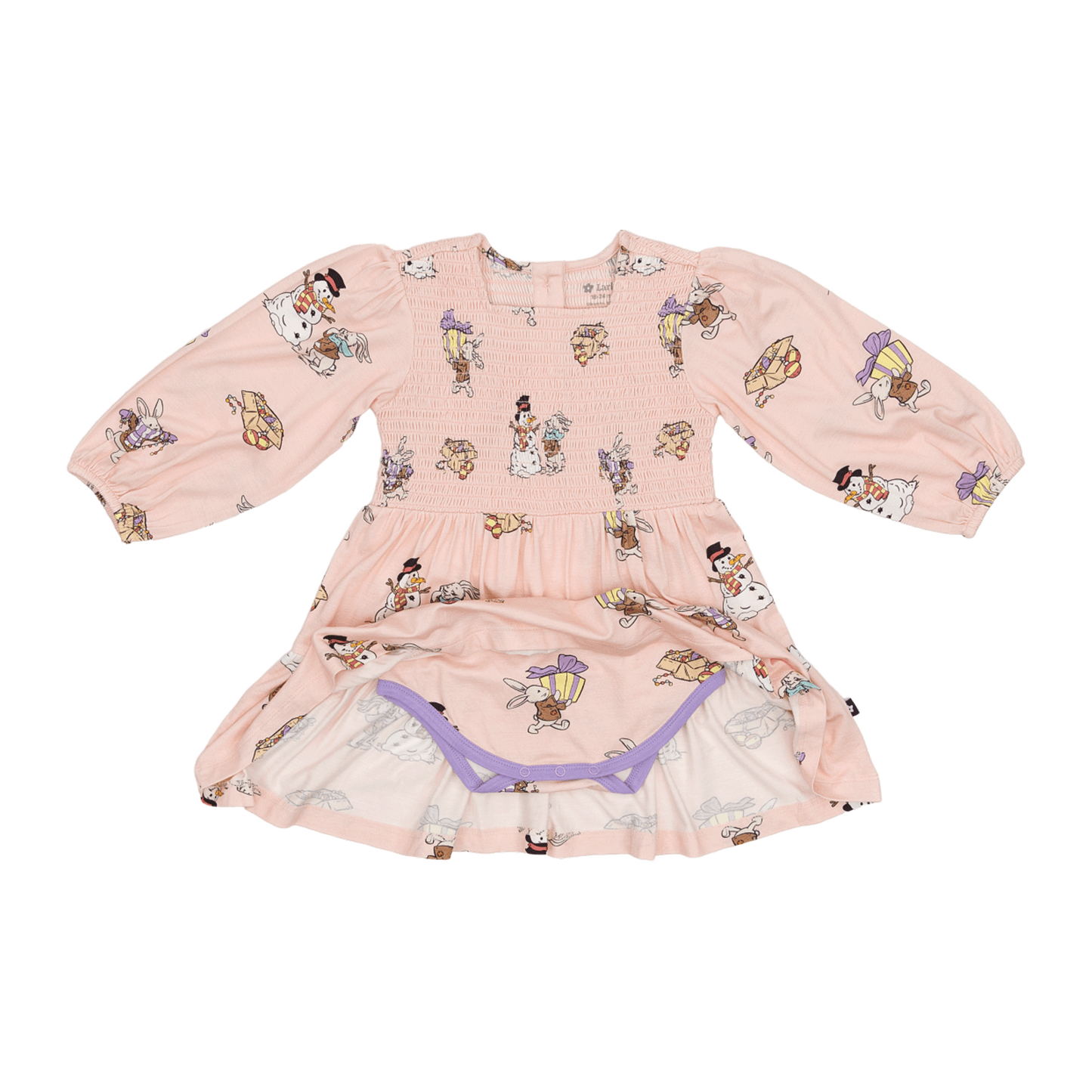 Long Sleeve Smocked Dress in Hoppy Holidays