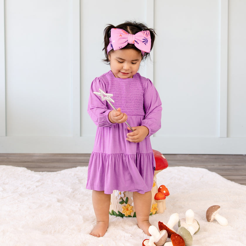Long Sleeve Smocked Dress in Lilac Dust
