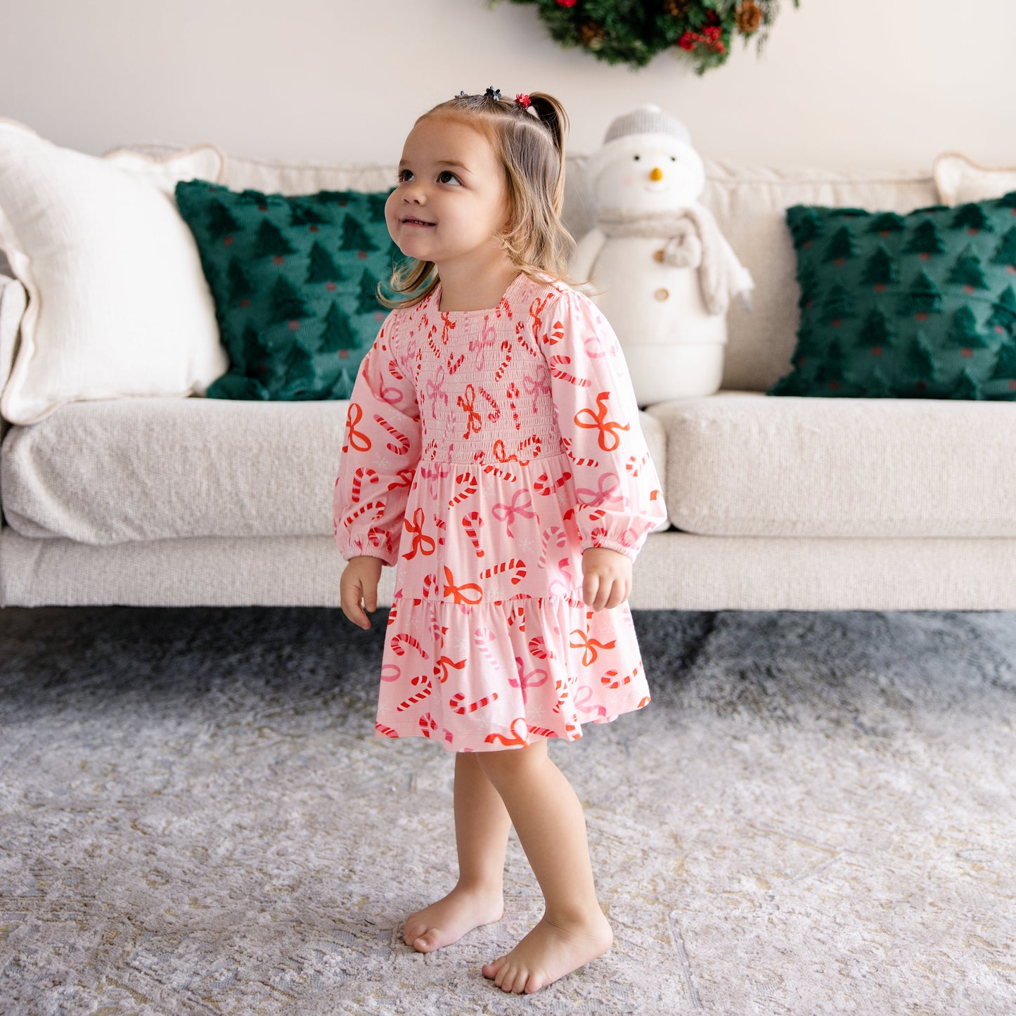 Long Sleeve Smocked Dress in Ribbon and Cheer