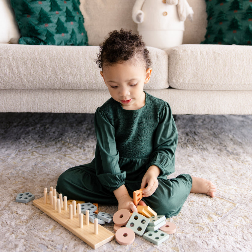 Long Sleeve Smocked Dress in Saddle Pine
