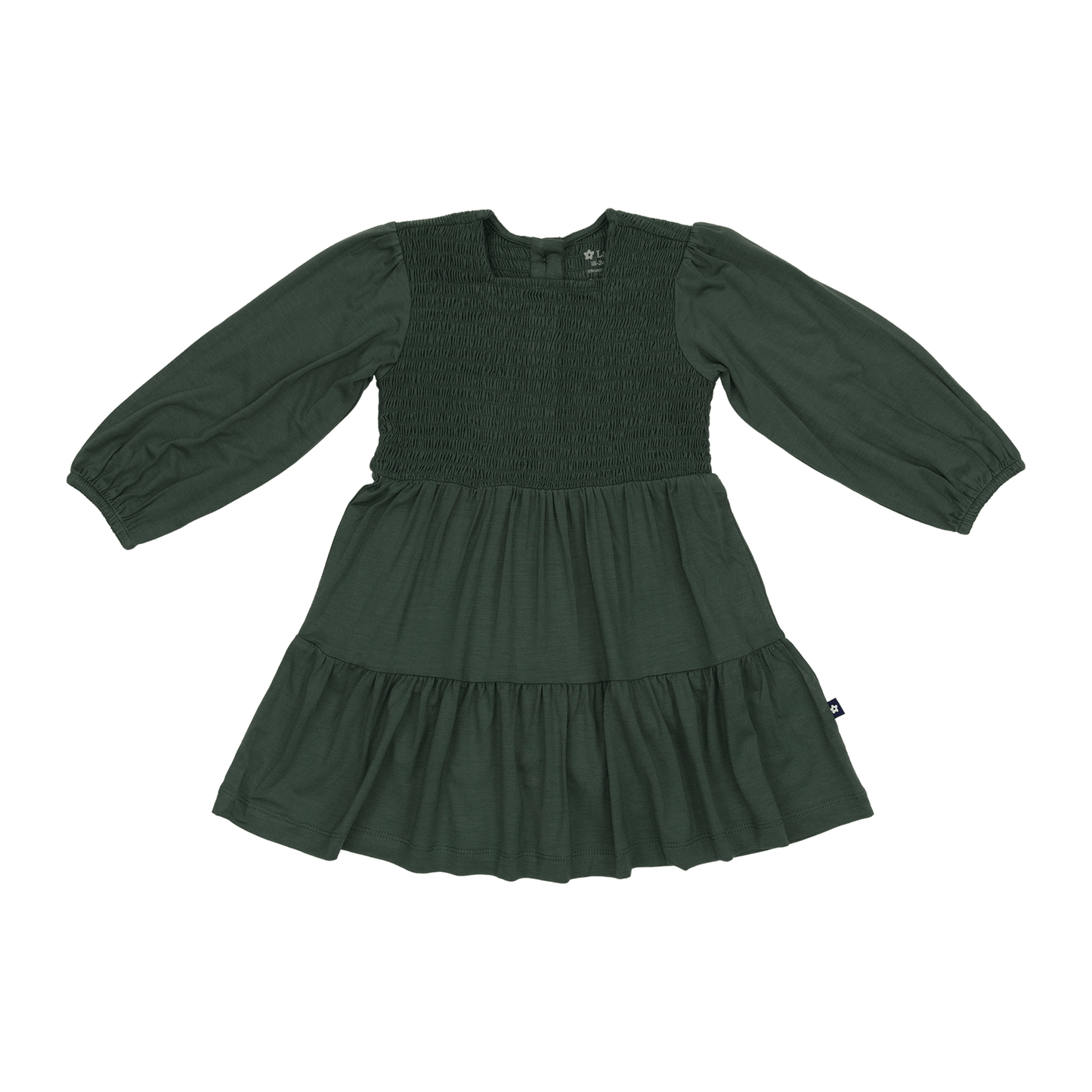 Long Sleeve Smocked Dress in Saddle Pine