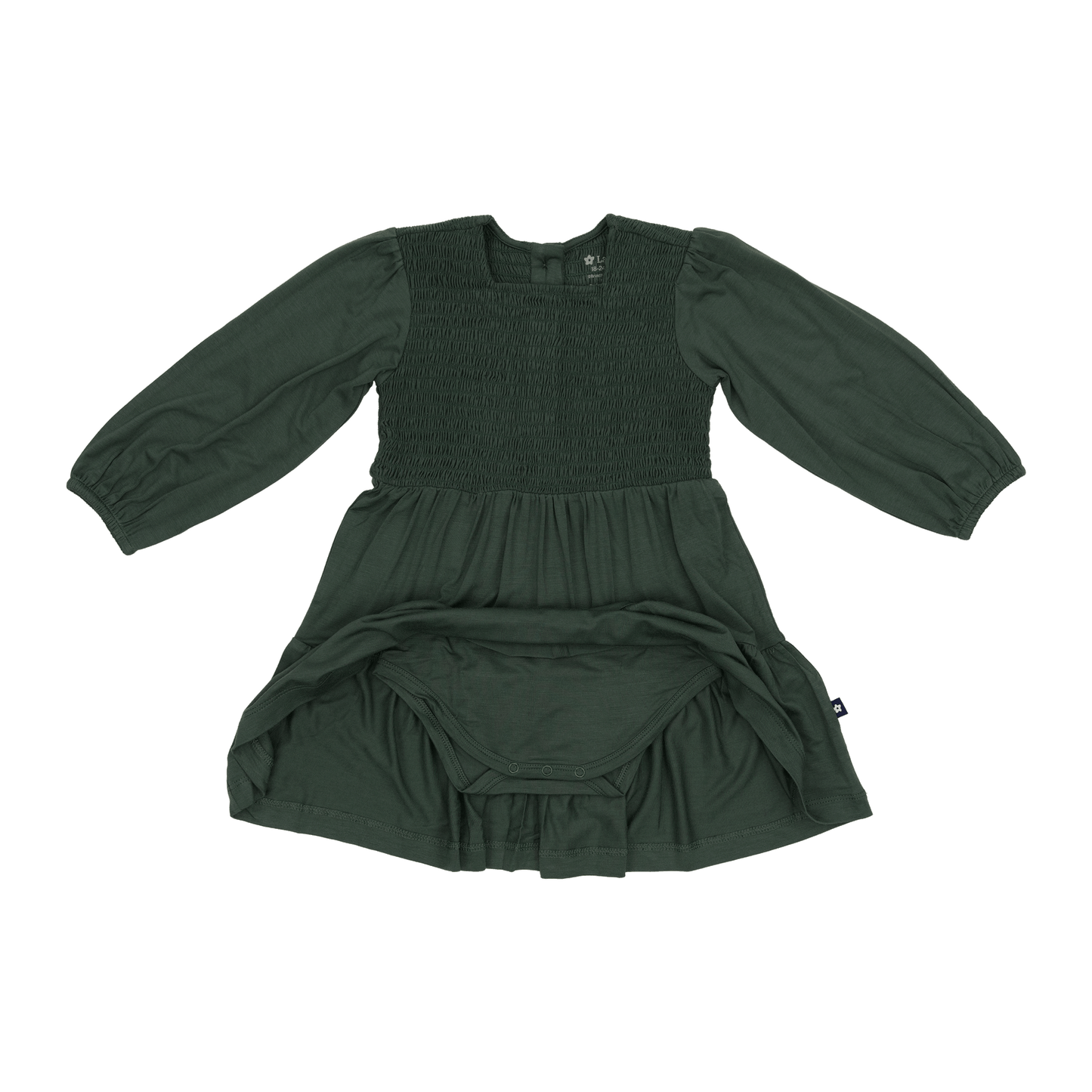 Long Sleeve Smocked Dress in Saddle Pine