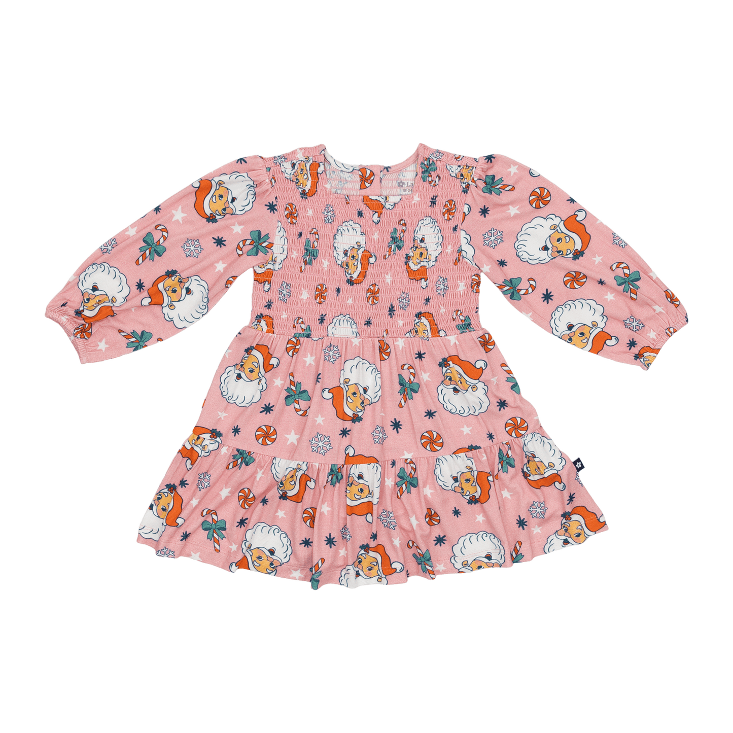 Long Sleeve Smocked Dress in Santa Baby