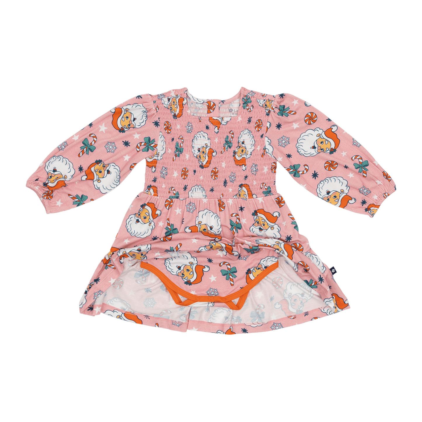 Long Sleeve Smocked Dress in Santa Baby