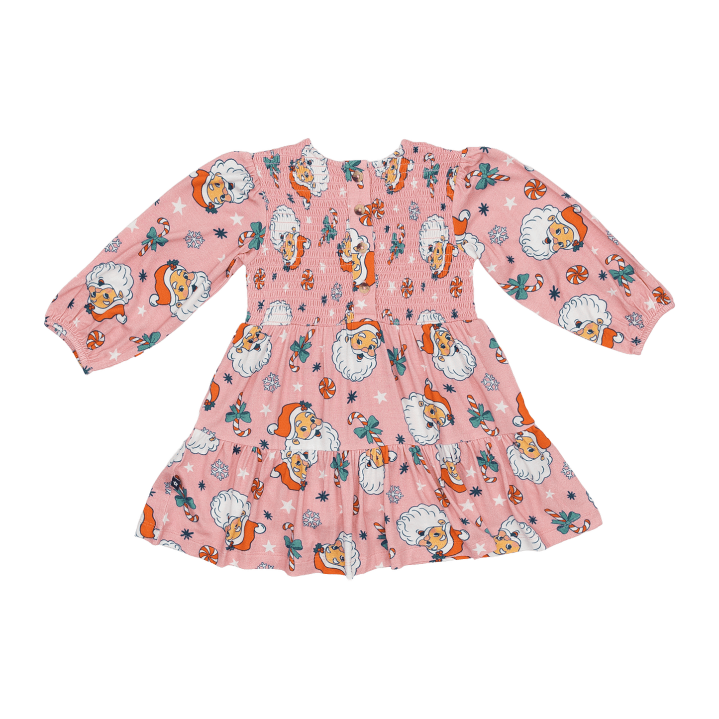 Long Sleeve Smocked Dress in Santa Baby