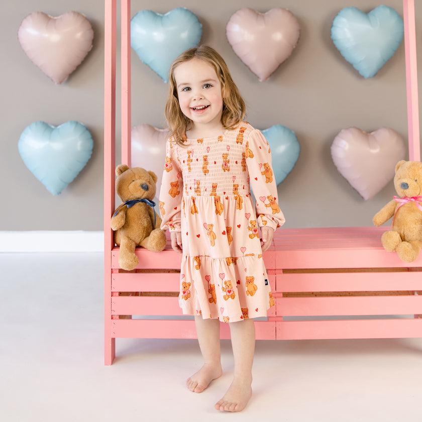 Long Sleeve Smocked Dress in Strawbeary