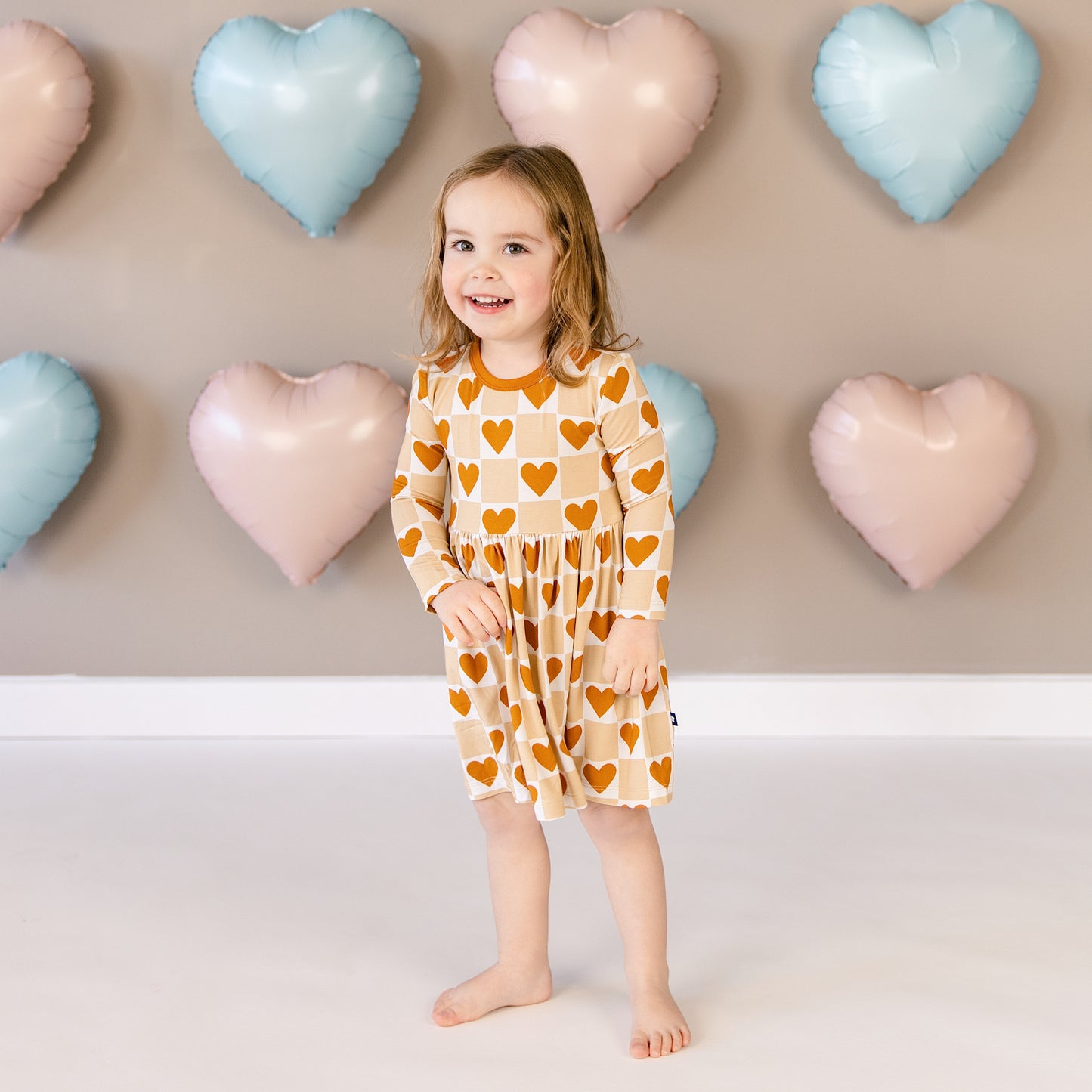 Long Sleeve Twirl Dress in Heart of Gold