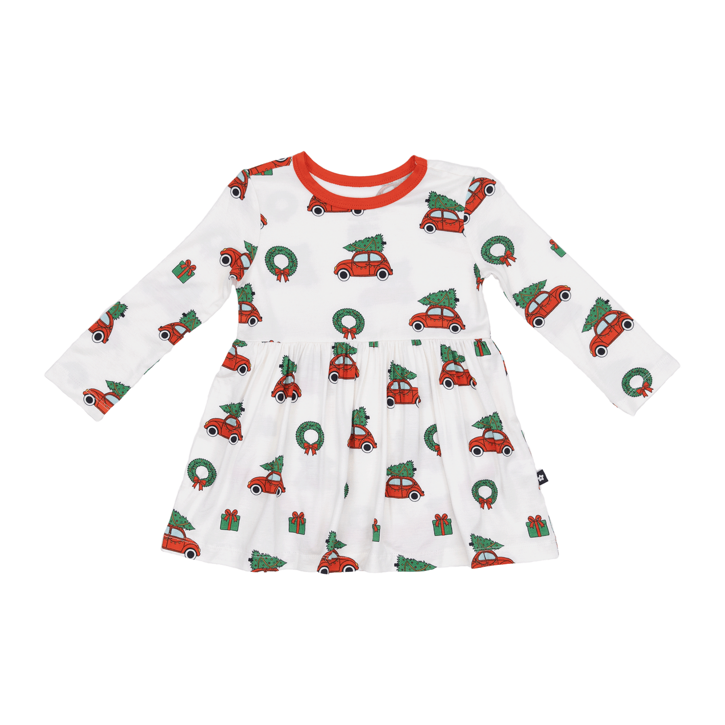 Long Sleeve Twirl Dress in Jingle Cars