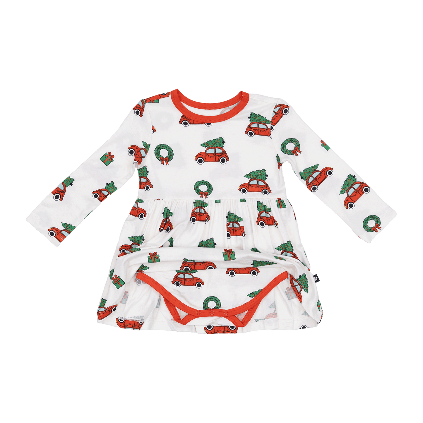 Long Sleeve Twirl Dress in Jingle Cars