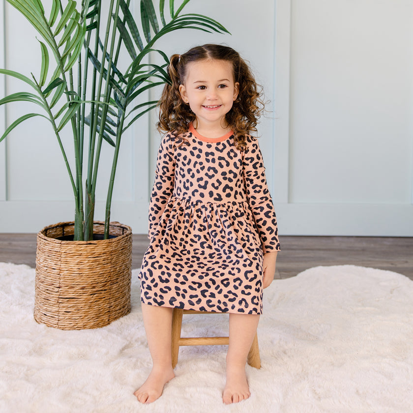 Long Sleeve Twirl Dress in Leopard