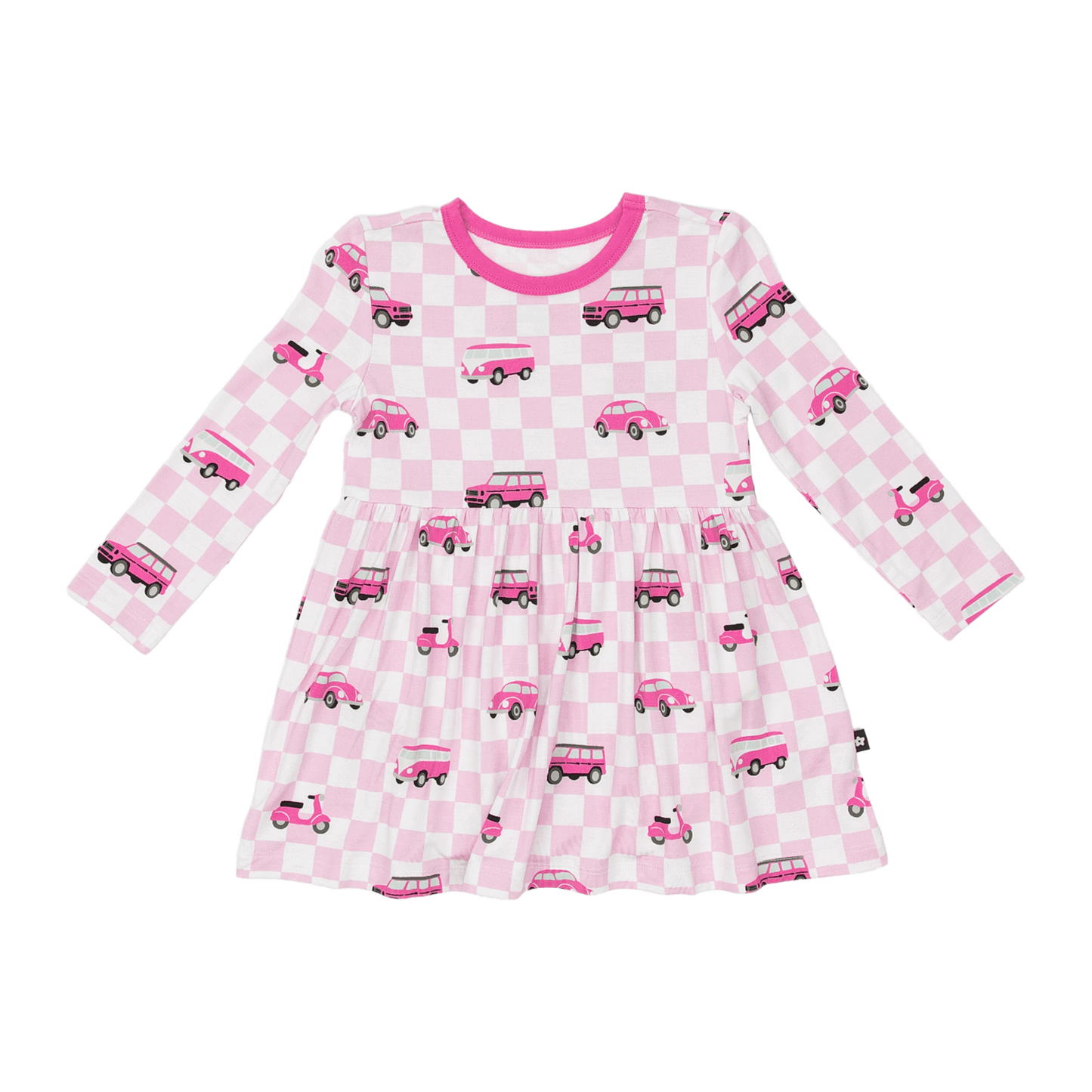 Long Sleeve Twirl Dress in Pink Wheels