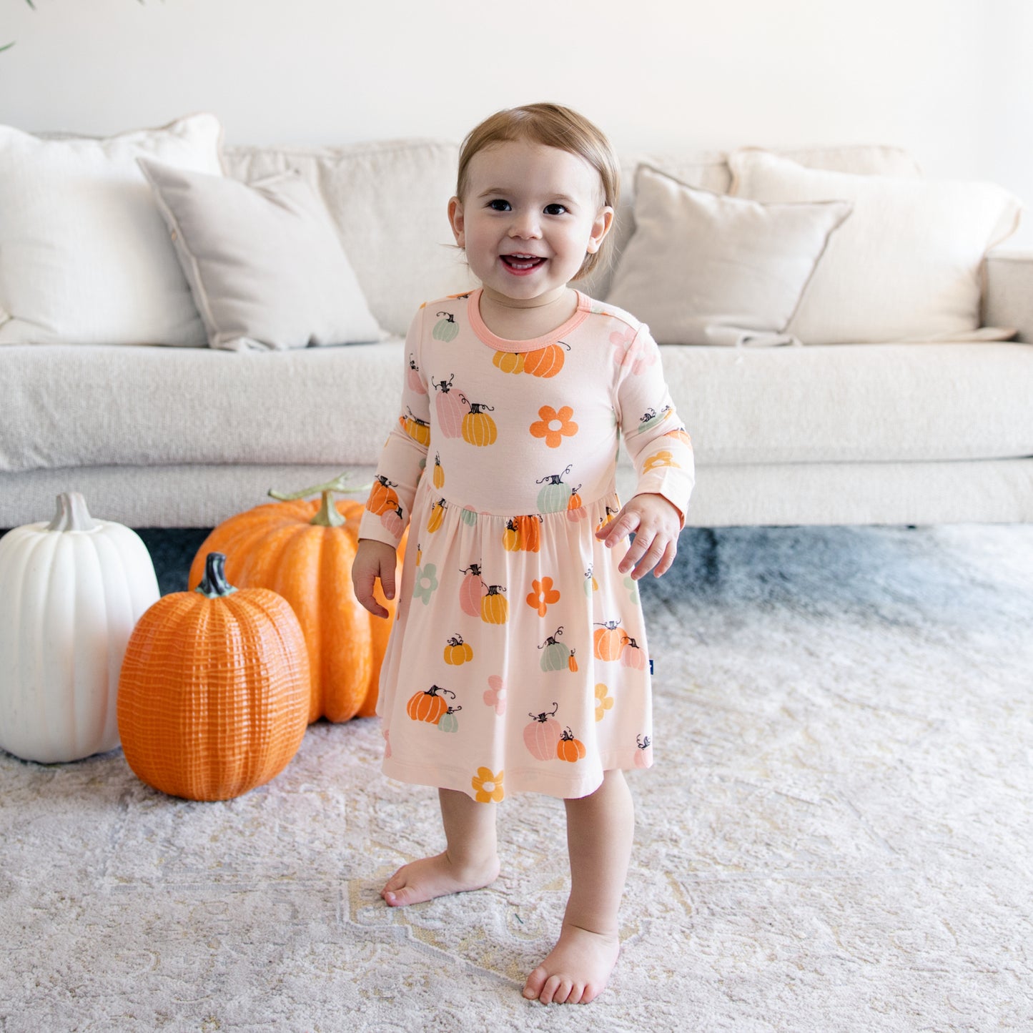 Long Sleeve Twirl Dress in Pumpkin Patch