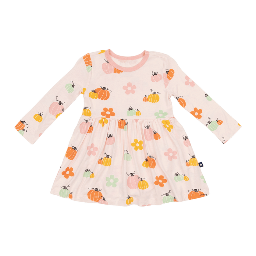 Long Sleeve Twirl Dress in Pumpkin Patch