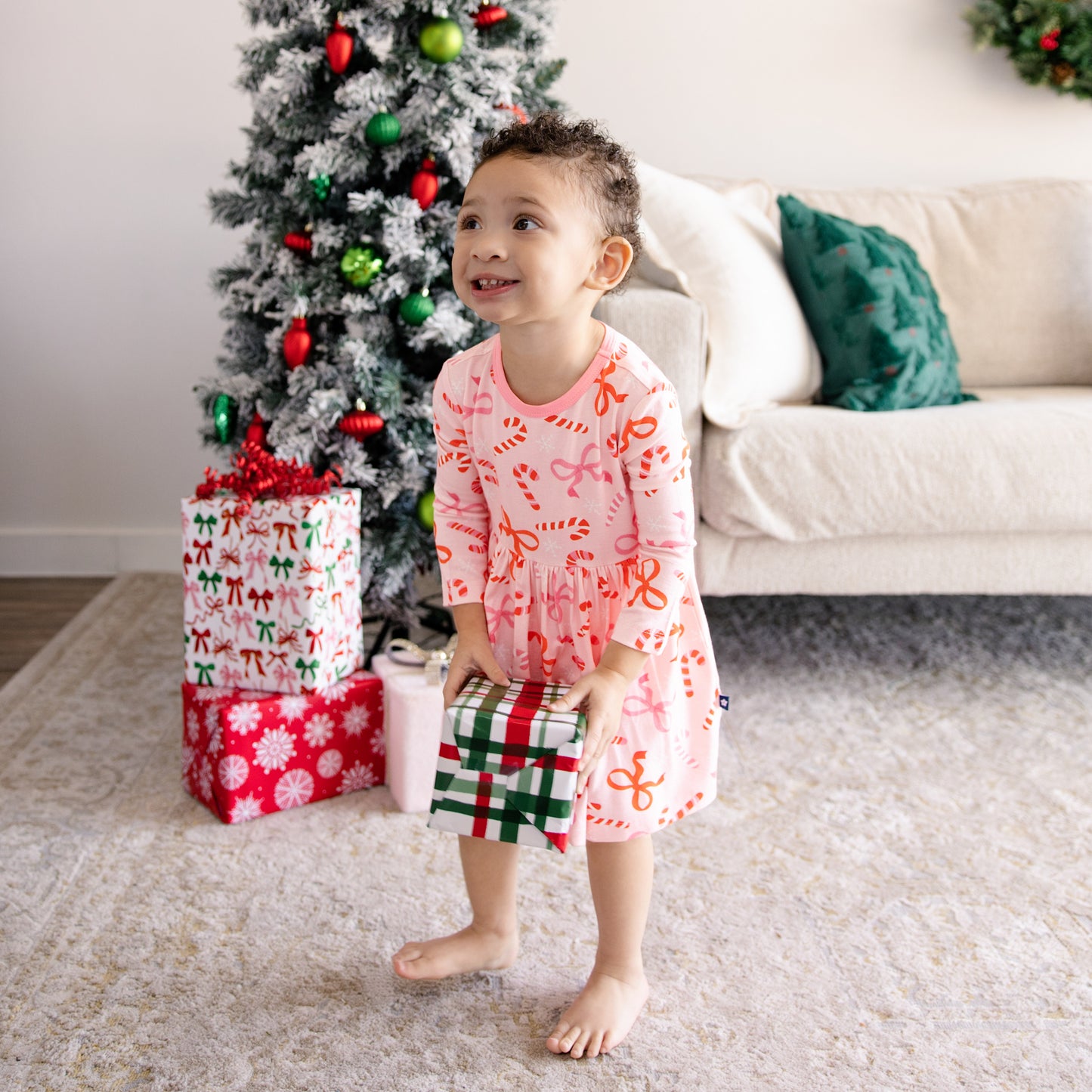 Long Sleeve Twirl Dress in Ribbon and Cheer