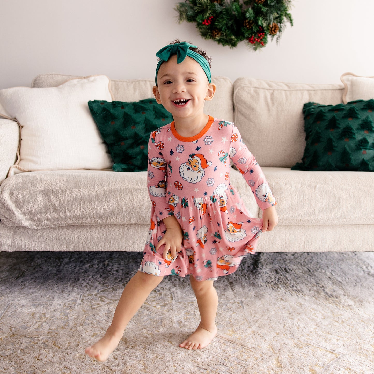 Long Sleeve Twirl Dress in Santa Baby