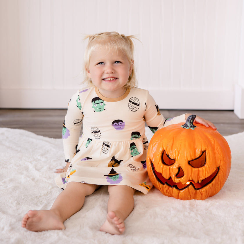 Long Sleeve Twirl Dress in Boo Crew