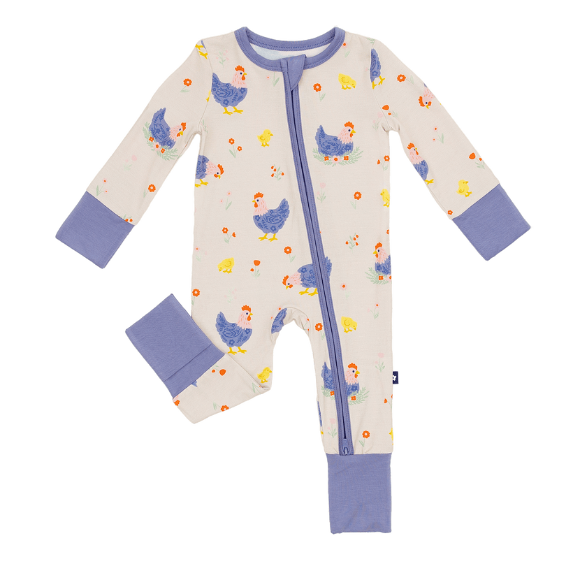 Convertible Footed Romper in Chick and Cluck