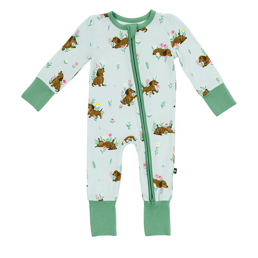 Convertible Footed Romper in Dachshund Garden