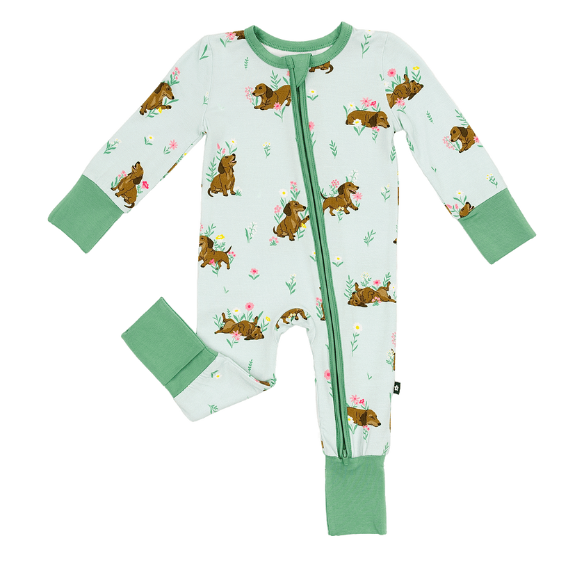 Convertible Footed Romper in Dachshund Garden