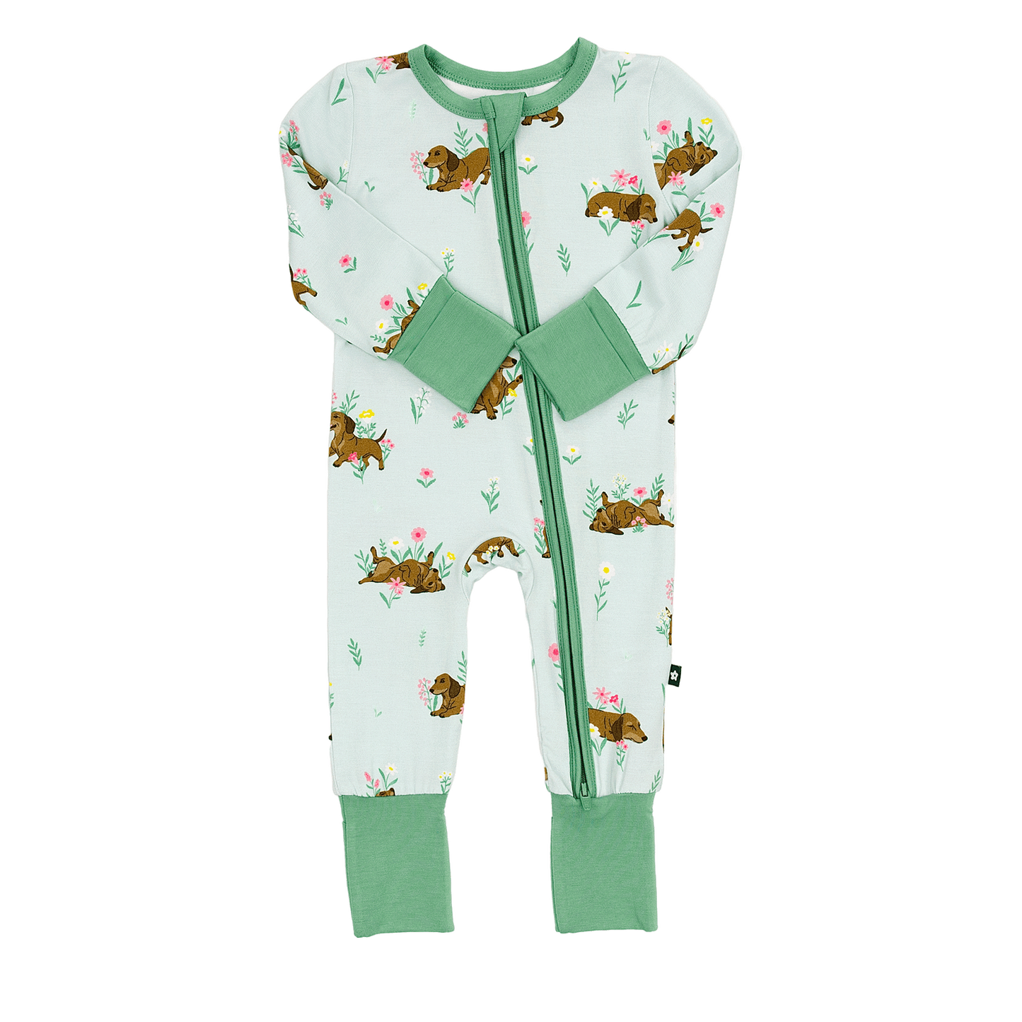 Convertible Footed Romper in Dachshund Garden