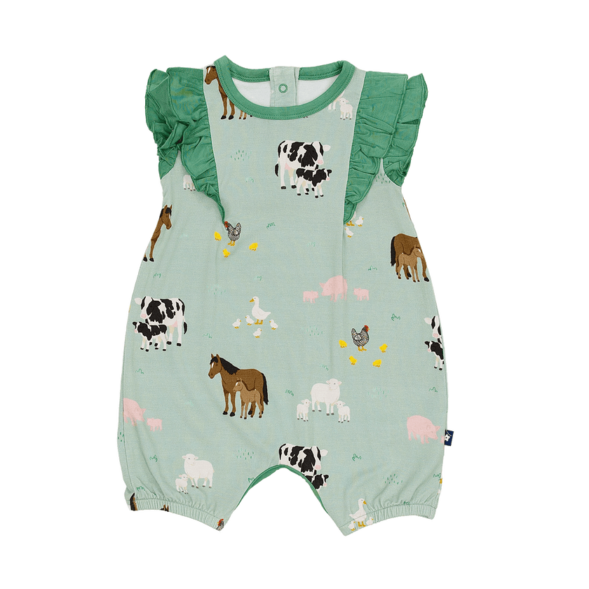 Ruffle Shorty Romper in Farm Animals