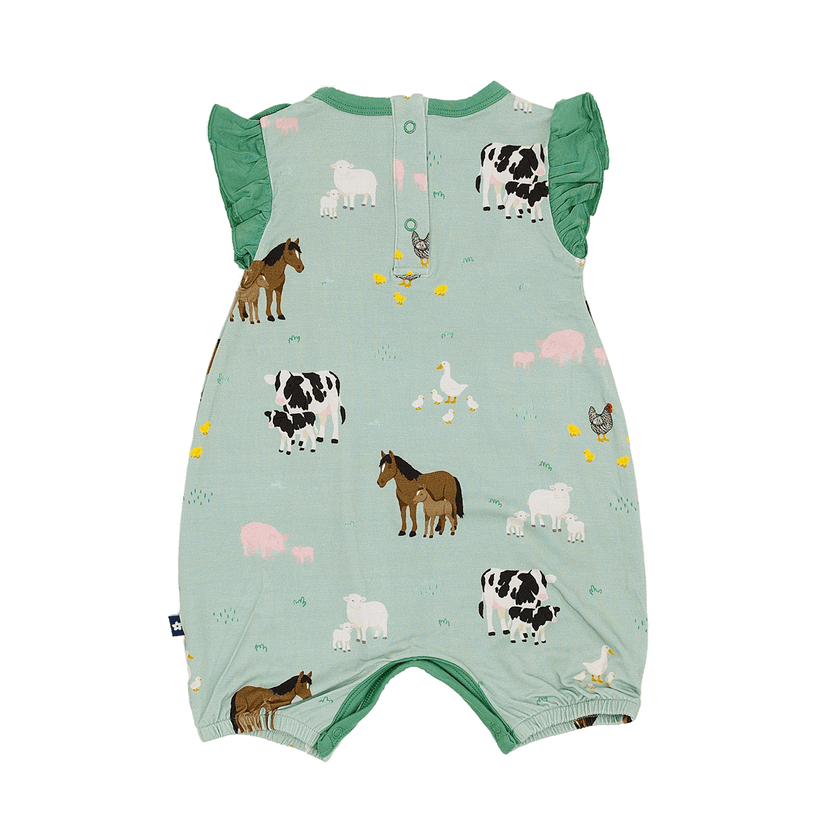 Ruffle Shorty Romper in Farm Animals