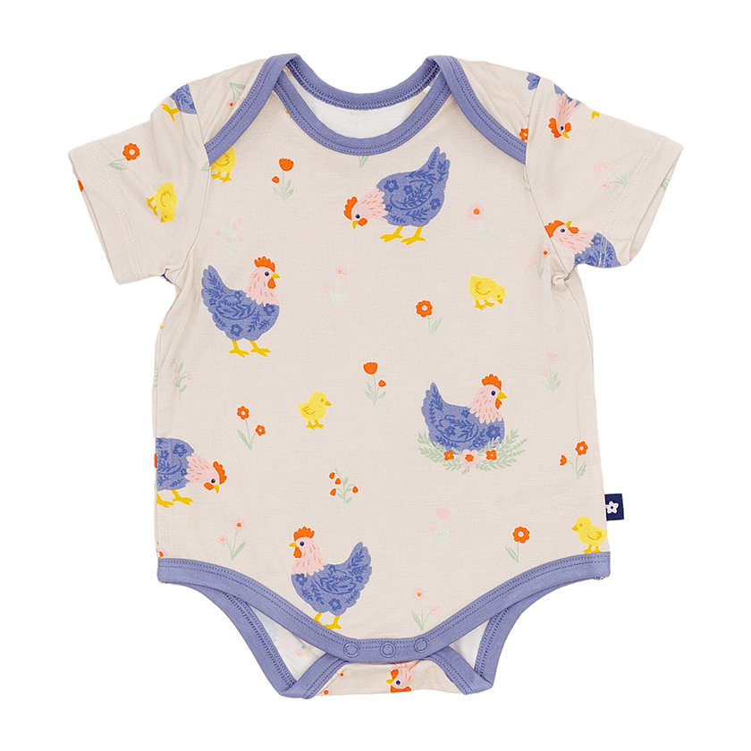 Short Sleeve Bodysuit in Chick and Cluck
