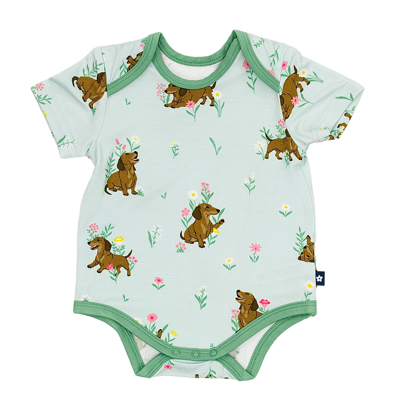 Short Sleeve Bodysuit in Dachshund Garden