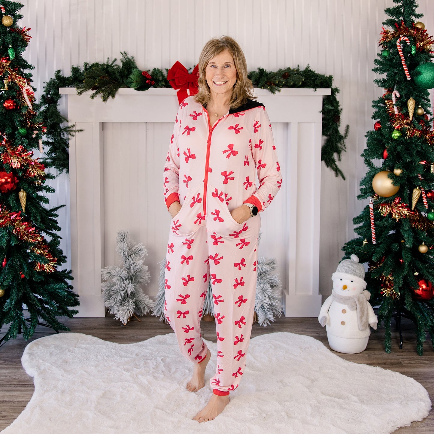Women's Jumpsuit in Holiday Bows