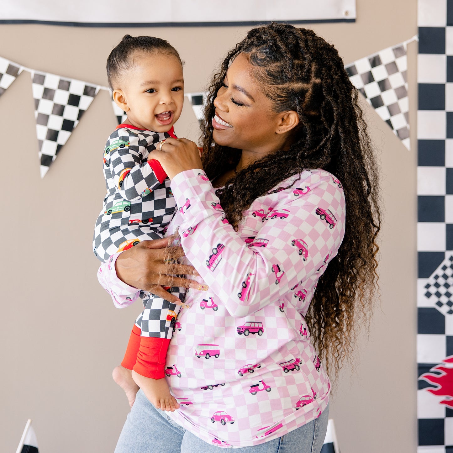 Women's Long Sleeve Lounge Tee in Pink Wheels