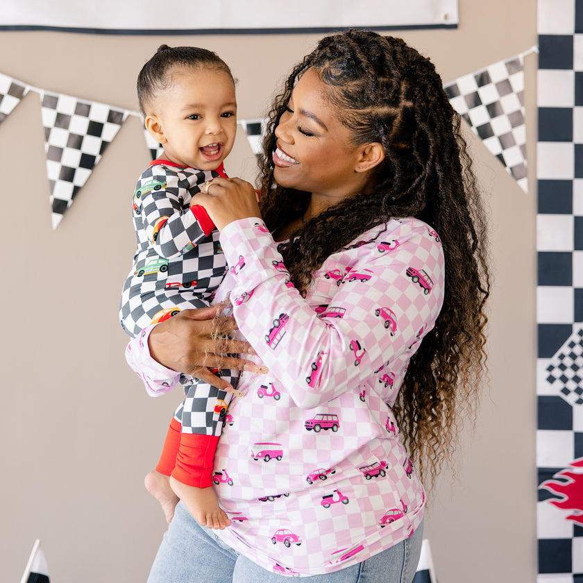 Women's Long Sleeve Lounge Tee in Pink Wheels