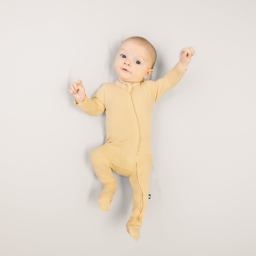 Larkspur Baby Zip Footie in Golden Sand