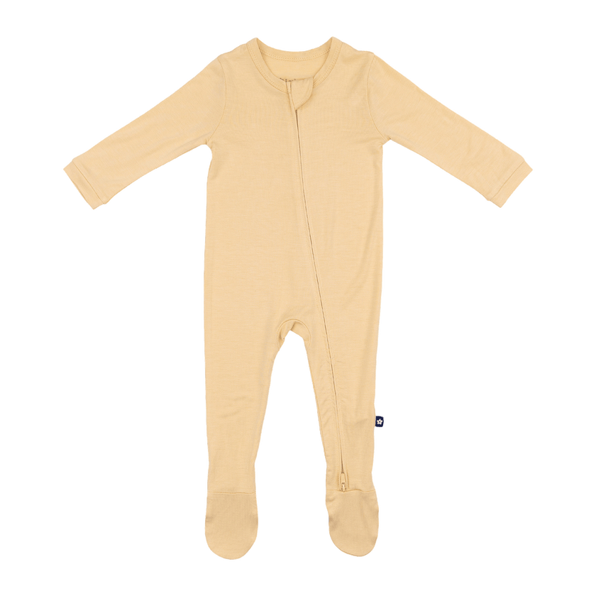 Larkspur Baby Zip Footie in Golden Sand