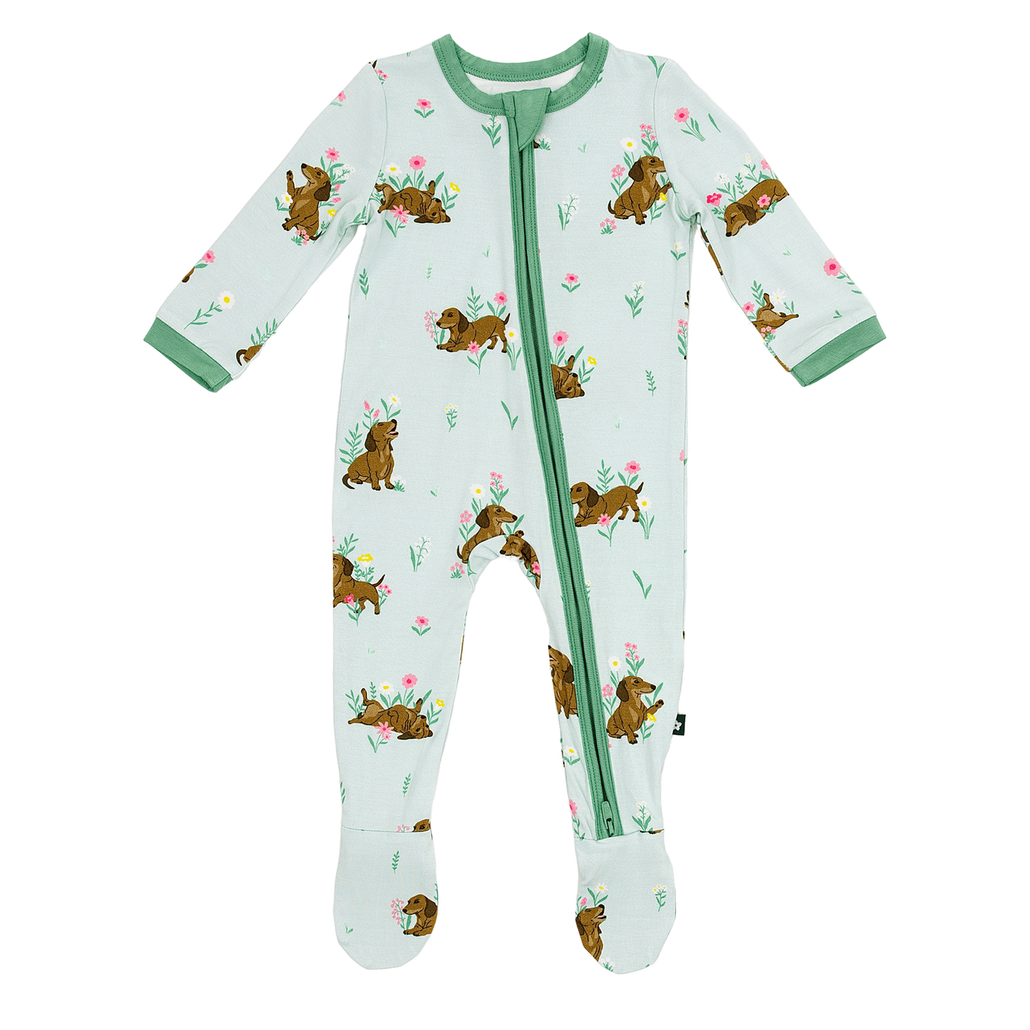 Zip Footie in Dachshund Garden