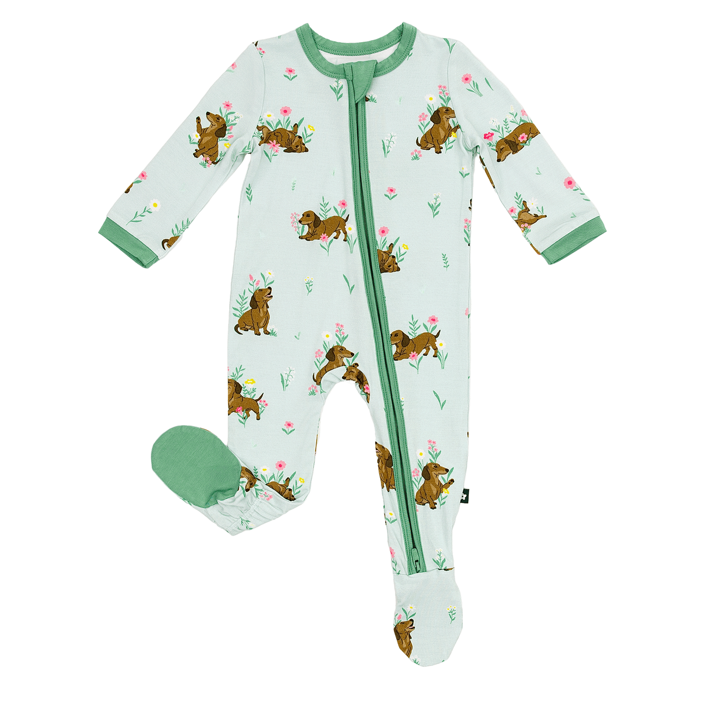 Zip Footie in Dachshund Garden