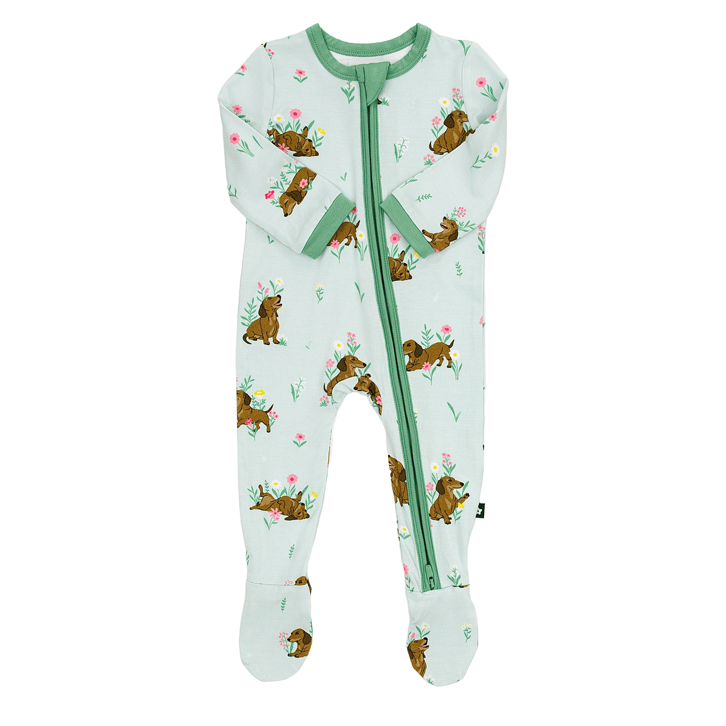 Zip Footie in Dachshund Garden