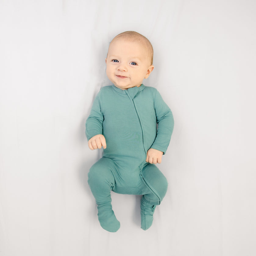 Larkspur Baby Zip Footie in Jade