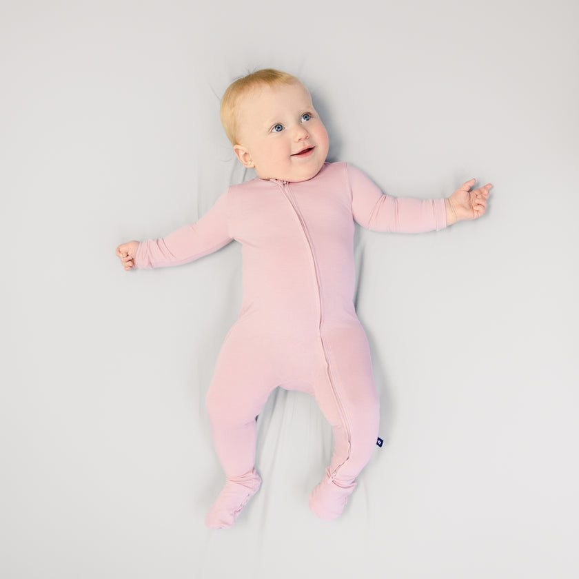 Larkspur Baby Zip Footie in Rose