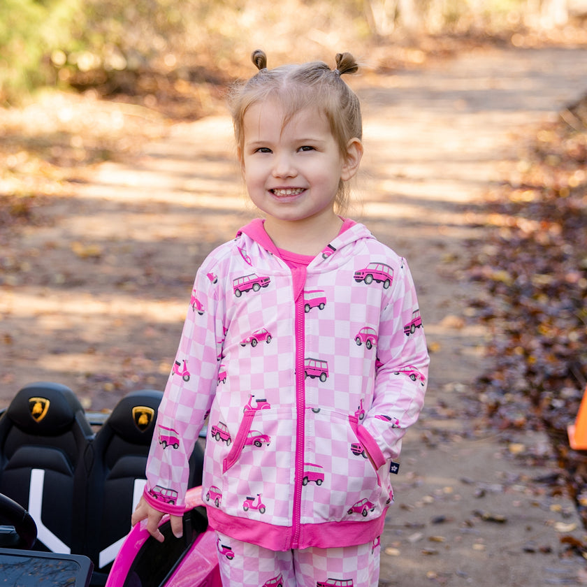 Zip Hoodie in Pink Wheels
