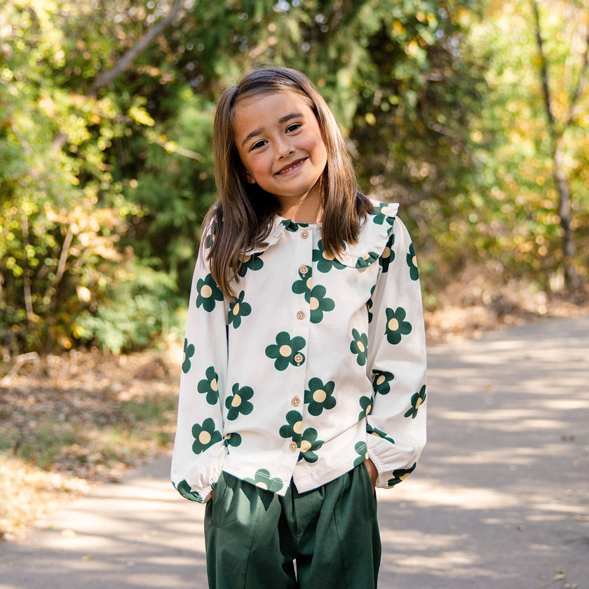 Collared Button Up Shirt in Flower Power
