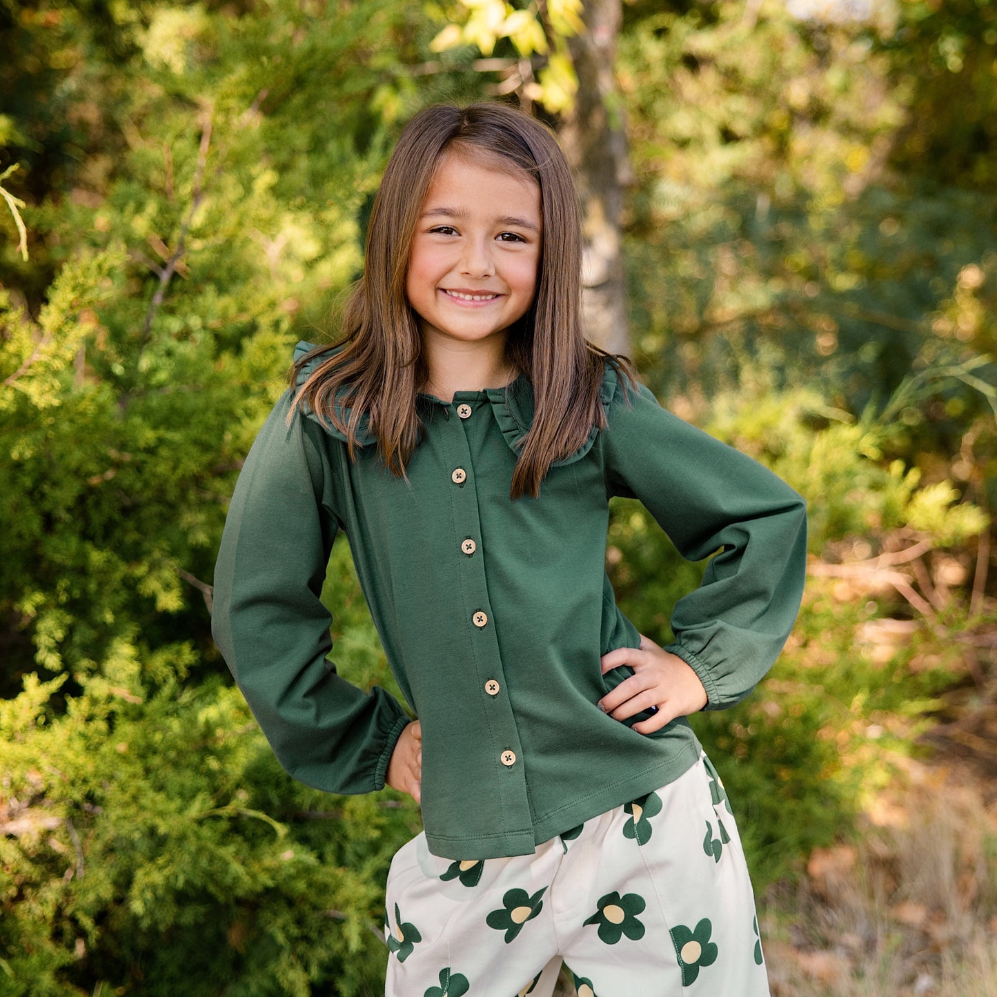 Collared Button Up Shirt in Forest Moss