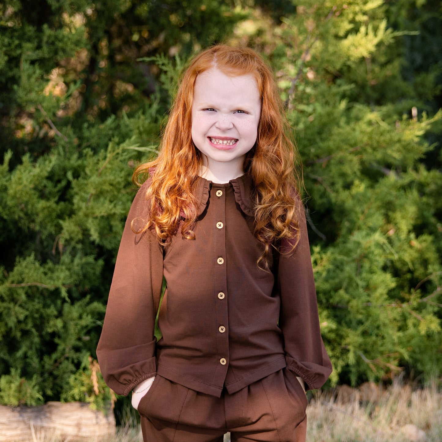 Collared Button Up Shirt in Truffle