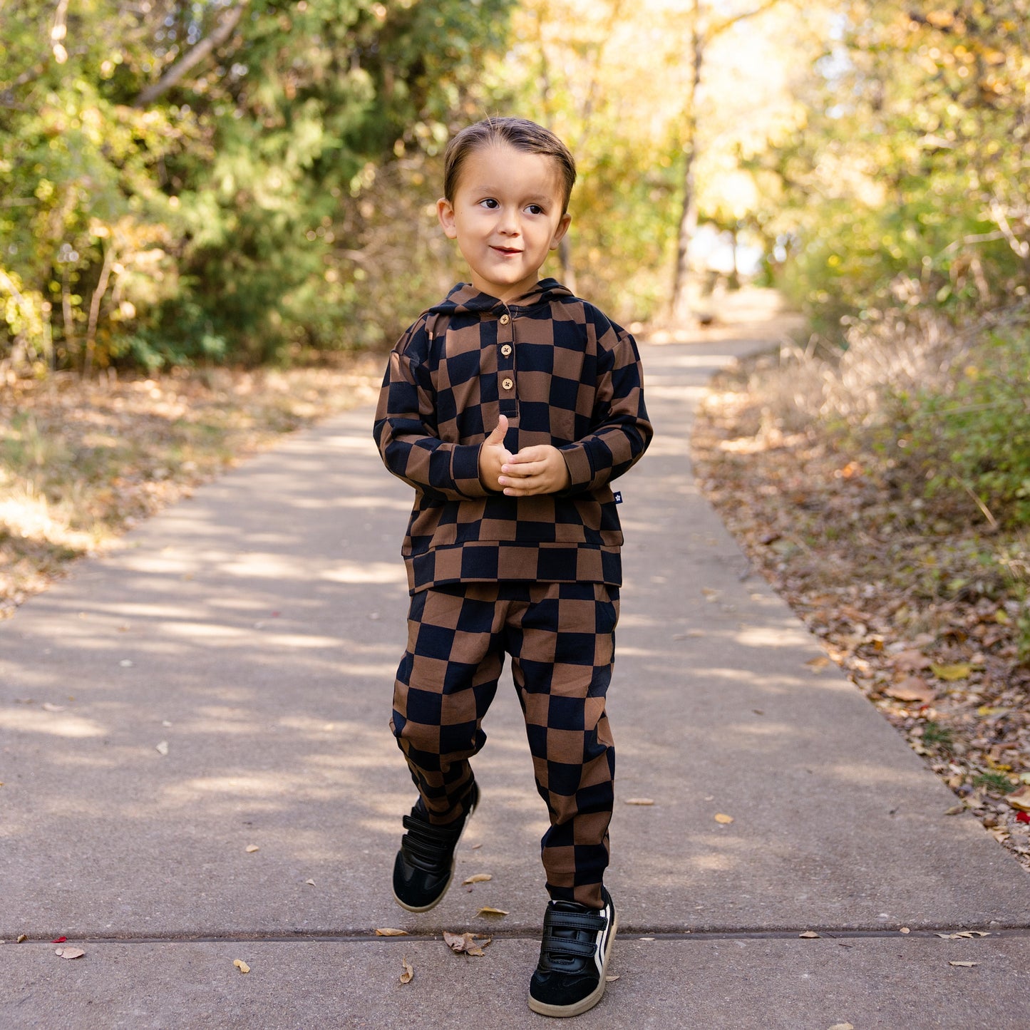 Hooded Sweat Set in Cocoa Check